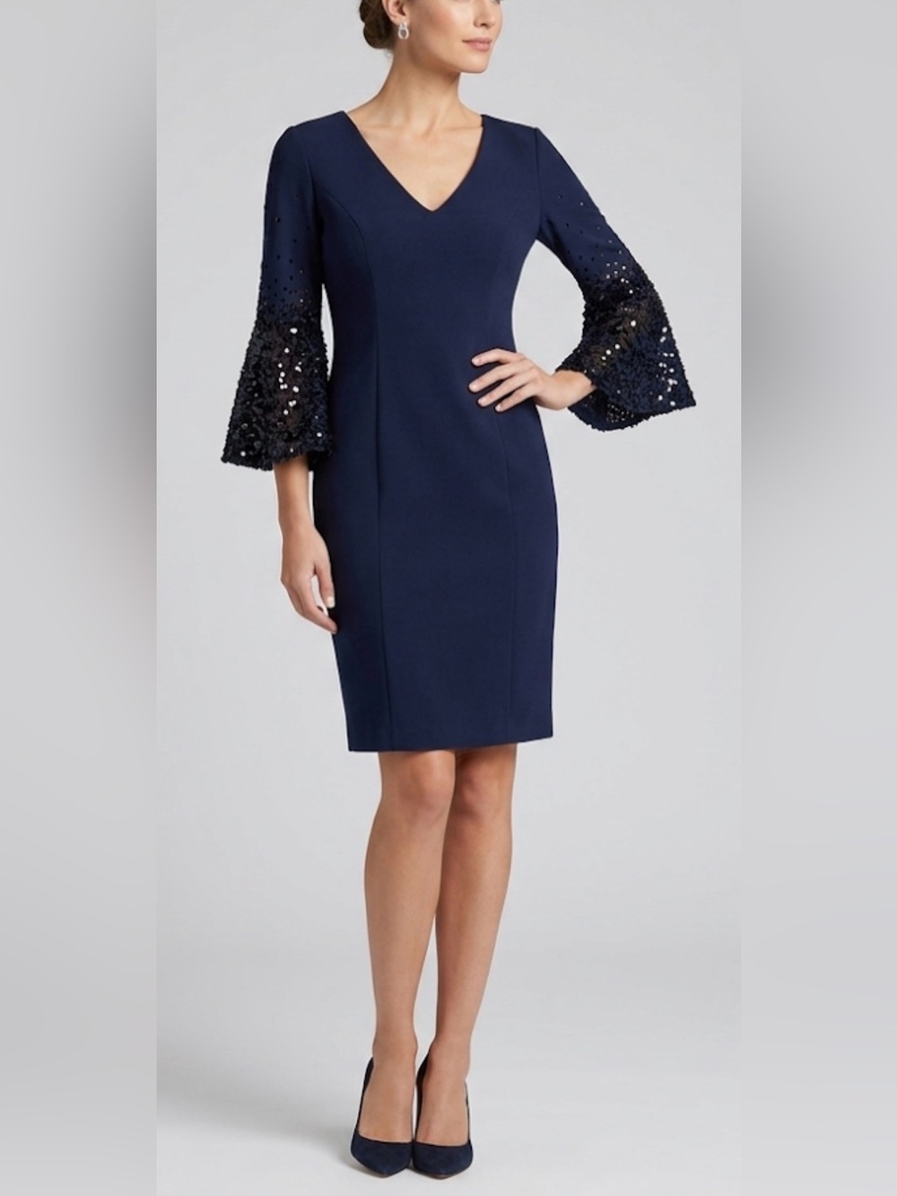 Vince Camuto Sequin Bell Sleeve Dress, Size 10